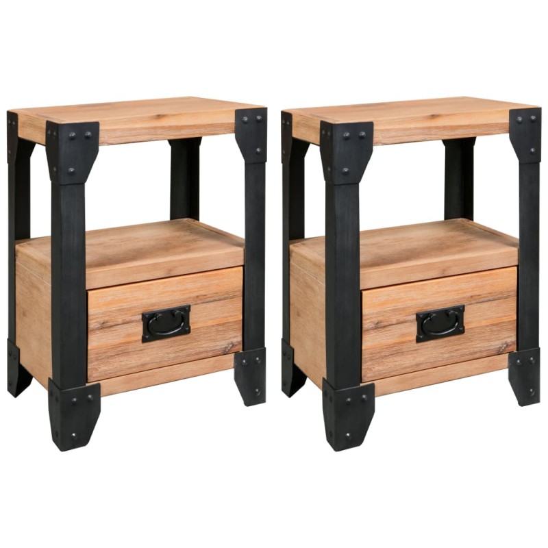 vidaXL Mesitas de noche 2 uds madera maciza acacia y acero 40x30x54 cm vidaXL Mesitas de noche 2 uds madera maciza acacia y acero 40x30x54 cm
