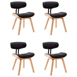 vidaXL Sillas de comedor 4 uds madera curvada cuero sintético negro