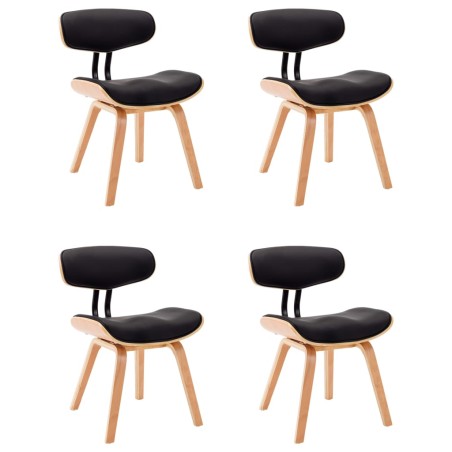 vidaXL Sillas de comedor 4 uds madera curvada cuero sintético negro