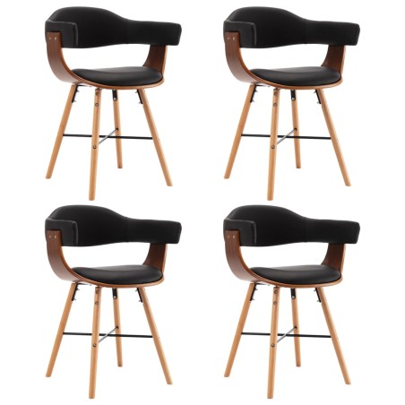 vidaXL Sillas de comedor 4 uds cuero sintético y madera curvada negro