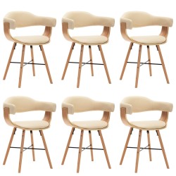 vidaXL Sillas de comedor 6 uds cuero sintético y madera curvada crema