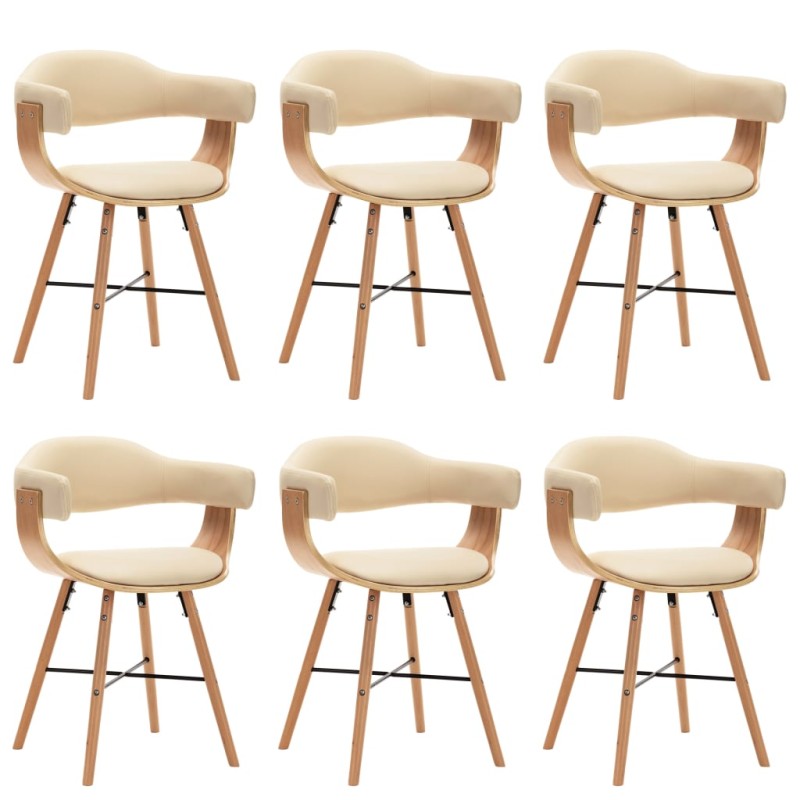 vidaXL Sillas de comedor 6 uds cuero sintético y madera curvada crema
