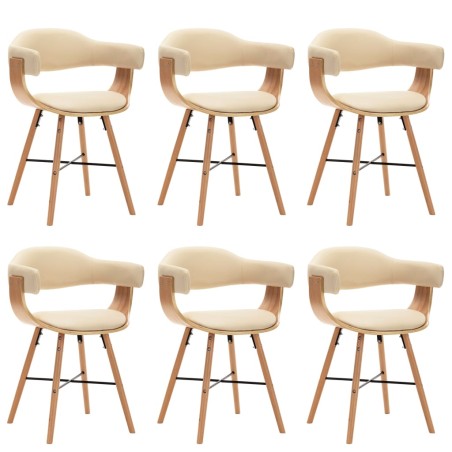 vidaXL Sillas de comedor 6 uds cuero sintético y madera curvada crema