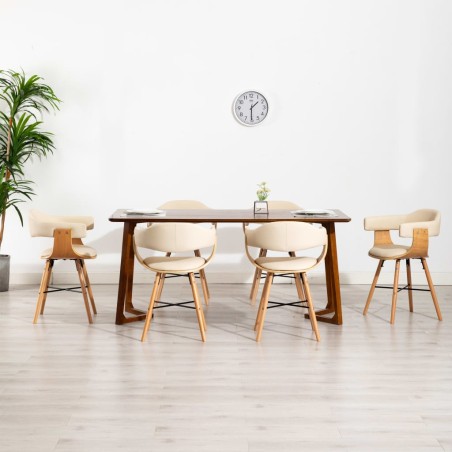 vidaXL Sillas de comedor 6 uds cuero sintético y madera curvada crema