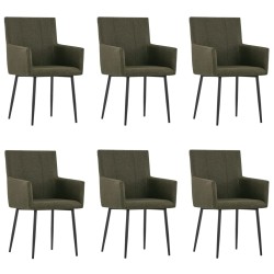 vidaXL Sillas de comedor con reposabrazos 6 unidades tela marrón  