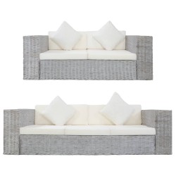 vidaXL Juego de sofás con cojines 2 piezas de ratán natural gris