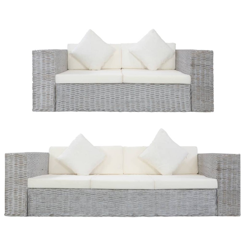 vidaXL Juego de sofás con cojines 2 piezas de ratán natural gris vidaXL Juego de sofás con cojines 2 piezas de ratán natural gris
