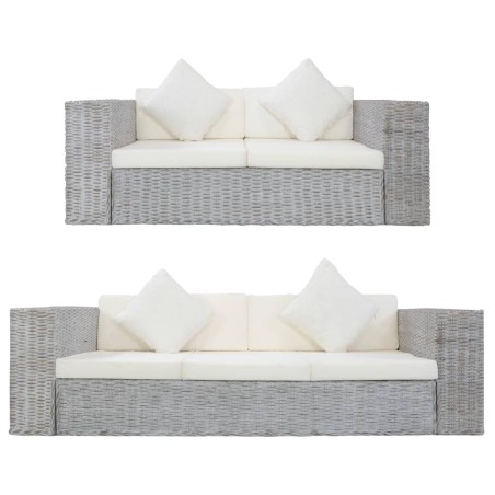 vidaXL Juego de sofás con cojines 2 piezas de ratán natural gris