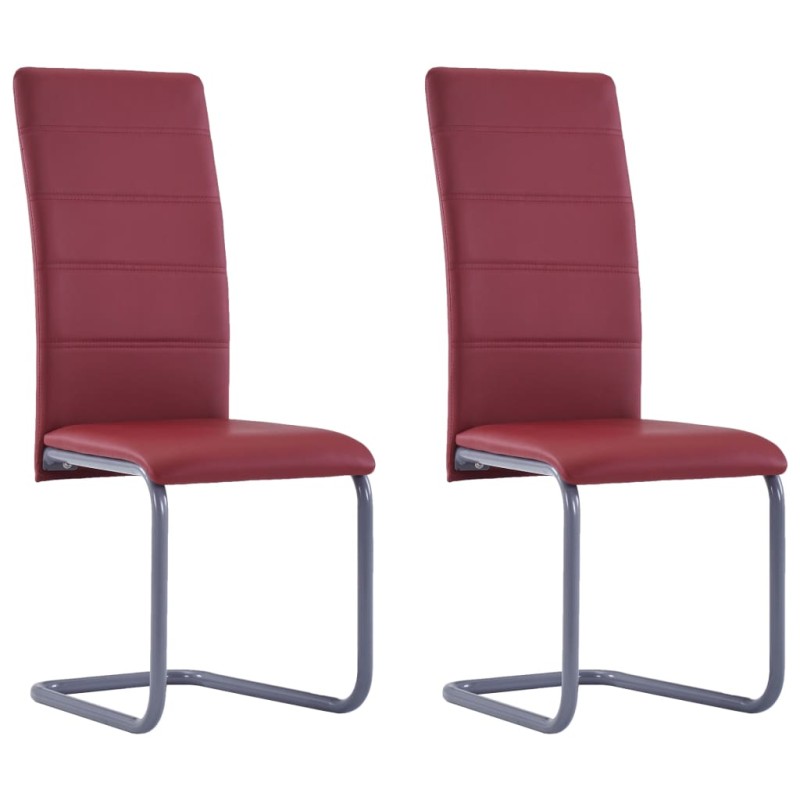 vidaXL Sillas de comedor voladizas 2 unidades cuero sintético rojo vidaXL Sillas de comedor voladizas 2 unidades cuero sintético rojo