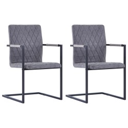 vidaXL Sillas de comedor voladizas 2 uds cuero sintético gris oscuro