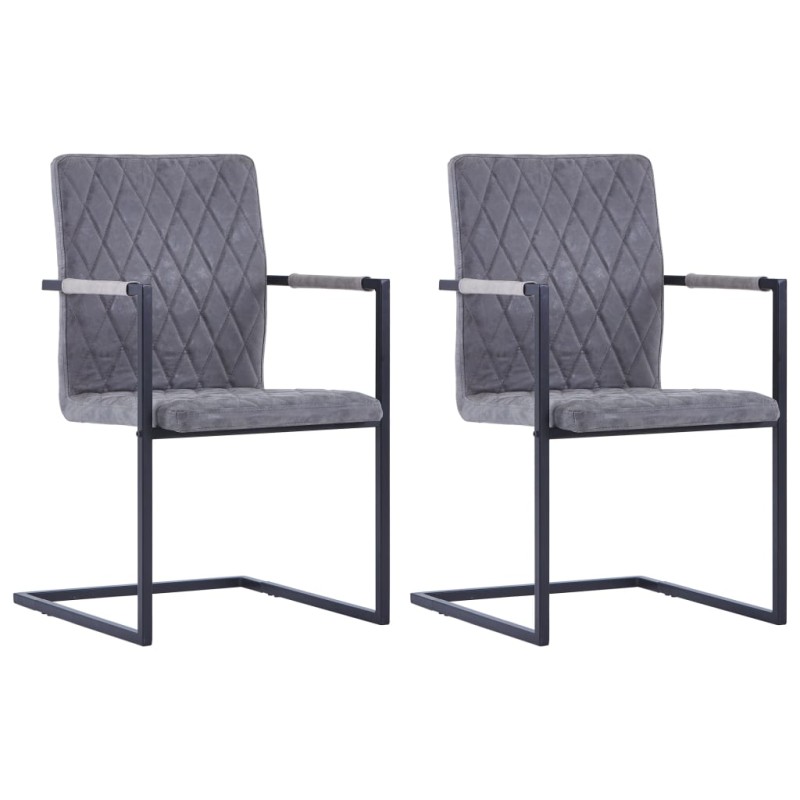 vidaXL Sillas de comedor voladizas 2 uds cuero sintético gris oscuro vidaXL Sillas de comedor voladizas 2 uds cuero sintético gris oscuro