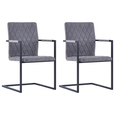 vidaXL Sillas de comedor voladizas 2 uds cuero sintético gris oscuro