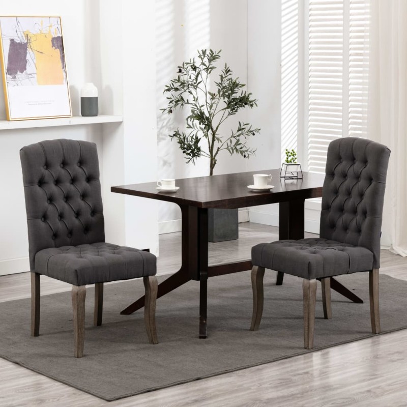 vidaXL Sillas de comedor 2 unidades tela con apariencia de lino gris vidaXL Sillas de comedor 2 unidades tela con apariencia de lino gris