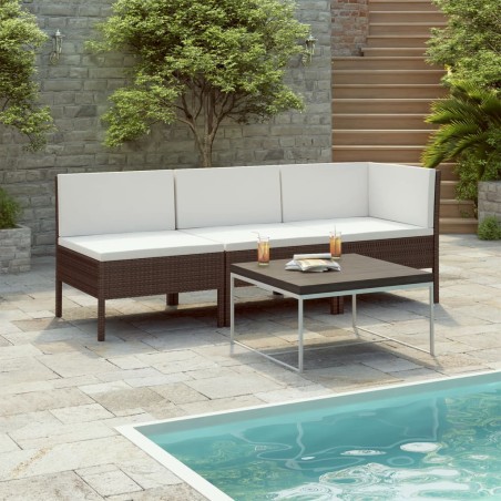 vidaXL Set muebles de jardín 3 pzas y cojines ratán sintético marrón