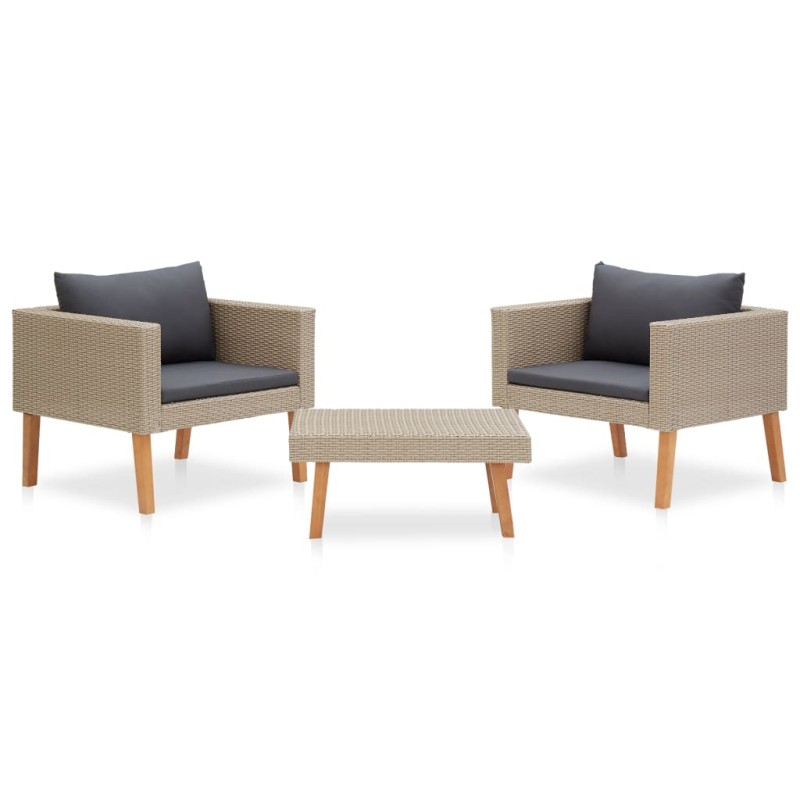 vidaXL Set de muebles de jardín 3 pzas y cojines ratán sintético beige vidaXL Set de muebles de jardín 3 pzas y cojines ratán sintético beige