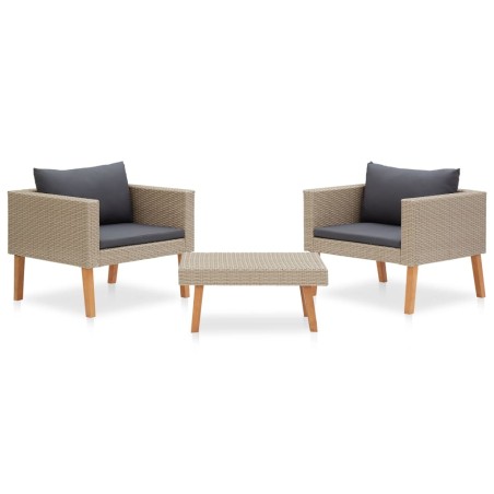 vidaXL Set de muebles de jardín 3 pzas y cojines ratán sintético beige