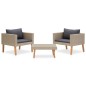 vidaXL Set de muebles de jardín 3 pzas y cojines ratán sintético beige vidaXL Set de muebles de jardín 3 pzas y cojines ratán sintético beige