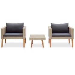 vidaXL Set de muebles de jardín 3 pzas y cojines ratán sintético beige