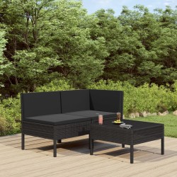 vidaXL Set de muebles de jardín 3 pzas y cojines ratán sintético negro