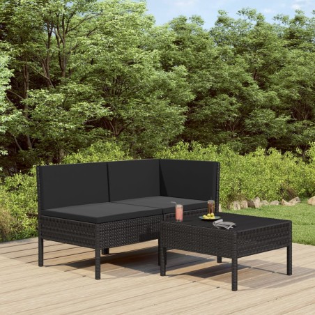 vidaXL Set de muebles de jardín 3 pzas y cojines ratán sintético negro