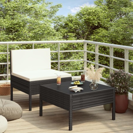 vidaXL Set muebles de jardín 2 piezas y cojines ratán sintético negro