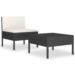 vidaXL Set muebles de jardín 2 piezas y cojines ratán sintético negro