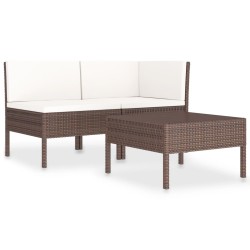 vidaXL Set muebles de jardín 3 pzas y cojines ratán sintético marrón