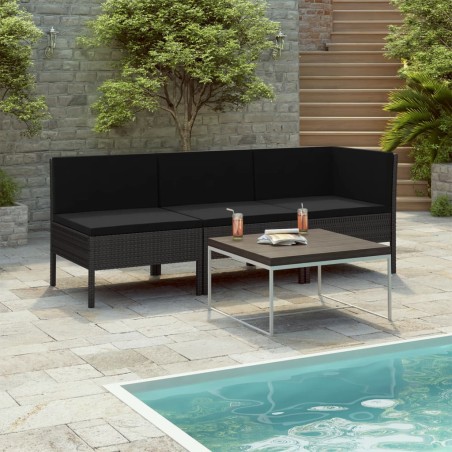 vidaXL Set de muebles de jardín 3 pzas y cojines ratán sintético negro