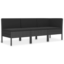 vidaXL Set de muebles de jardín 3 pzas y cojines ratán sintético negro