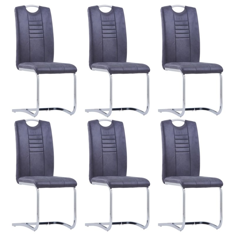 vidaXL Sillas voladizas de comedor 6 uds piel de ante artificial gris vidaXL Sillas voladizas de comedor 6 uds piel de ante artificial gris
