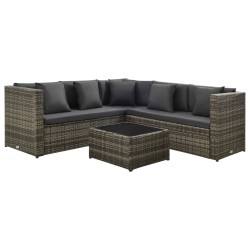 vidaXL Set de muebles de jardín 4 pzas y cojines ratán sintético gris