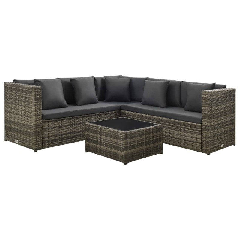 vidaXL Set de muebles de jardín 4 pzas y cojines ratán sintético gris vidaXL Set de muebles de jardín 4 pzas y cojines ratán sintético gris