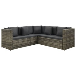 vidaXL Set de muebles de jardín 4 pzas y cojines ratán sintético gris