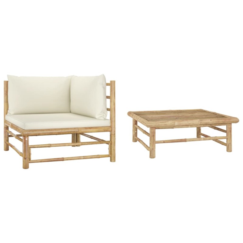 vidaXL Set de muebles de jardín 2 piezas bambú y cojines blanco crema vidaXL Set de muebles de jardín 2 piezas bambú y cojines blanco crema