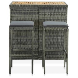 vidaXL Set de mesa y sillas de bar jardín 3 pzas ratán sintético gris