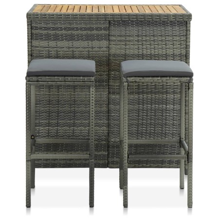 vidaXL Set de mesa y sillas de bar jardín 3 pzas ratán sintético gris