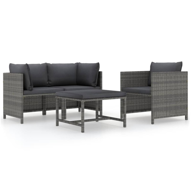 vidaXL Set de sofás de jardín con cojines 4 pzas ratán sintético gris vidaXL Set de sofás de jardín con cojines 4 pzas ratán sintético gris