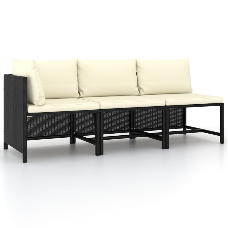 vidaXL Set de sofás de jardín 3 piezas y cojines ratán sintético negro vidaXL Set de sofás de jardín 3 piezas y cojines ratán sintético negro