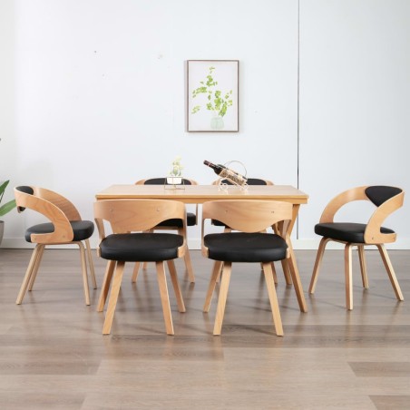 vidaXL Sillas de comedor 6 uds madera curvada cuero sintético negro