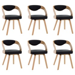 vidaXL Sillas de comedor 6 uds madera curvada cuero sintético negro