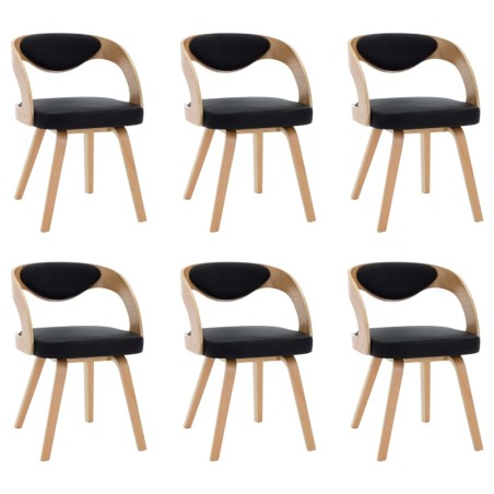 vidaXL Sillas de comedor 6 uds madera curvada cuero sintético negro