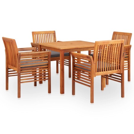 vidaXL Set comedor de jardín 5 pzas y cojines madera maciza de acacia