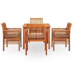 vidaXL Set comedor de jardín 5 pzas y cojines madera maciza de acacia