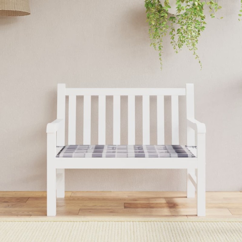 vidaXL Cojín de banco de jardín tela Oxford a cuadros gris 120x50x3 cm vidaXL Cojín de banco de jardín tela Oxford a cuadros gris 120x50x3 cm