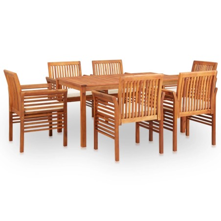 vidaXL Set comedor de jardín 7 pzas y cojines madera maciza de acacia