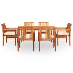 vidaXL Set comedor de jardín 7 pzas y cojines madera maciza de acacia