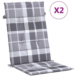 vidaXL Cojín silla jardín respaldo alto 2 uds cuadros gris 120x50x3 cm