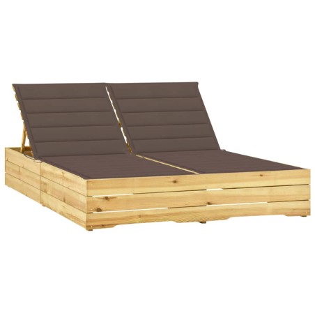 vidaXL Tumbona doble y cojines gris taupé madera pino impregnada 