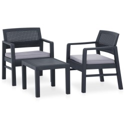 vidaXL Set de muebles de jardín 3 piezas con cojines plástico gris