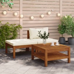 vidaXL Muebles de jardín 3 pzas cojines blanco crema madera de acacia 